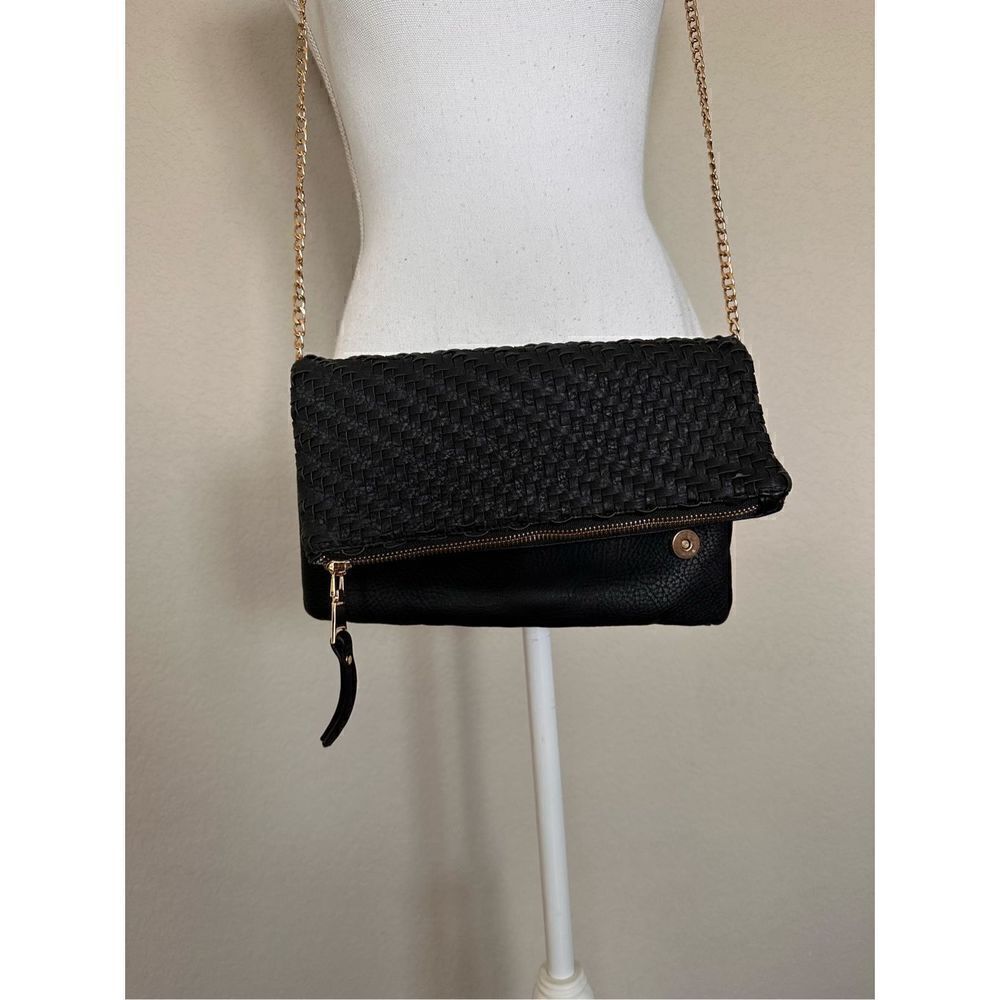 Madison West Fold-over Purse quilted, leather designer inspired gold hardware